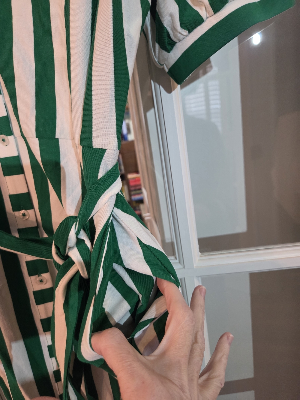 Boden Green and White Vertical Stripe Midi Shirt Dress - Size 14 - Picture 13 of 13